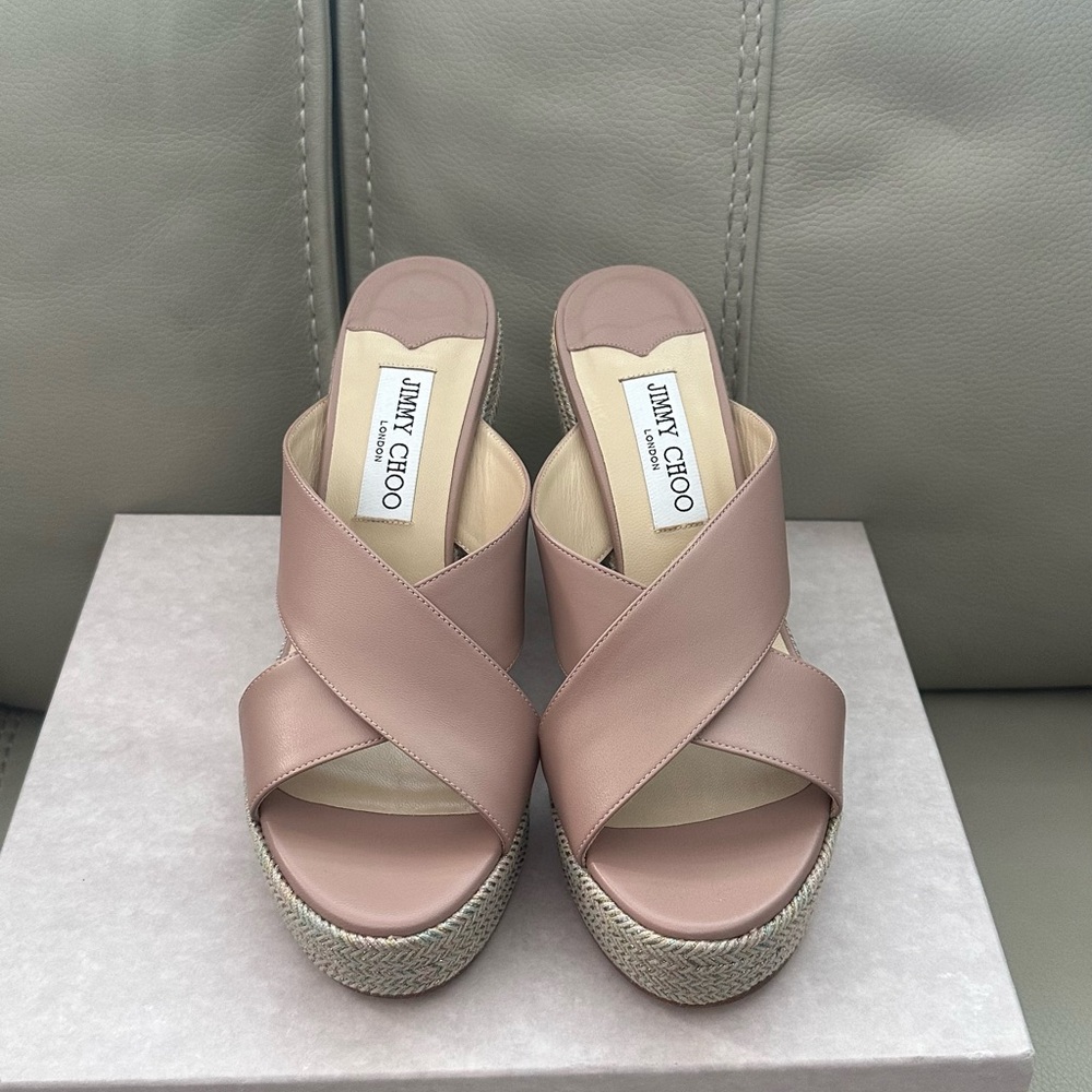 Jimmy Choo Cream Wedge Sandals